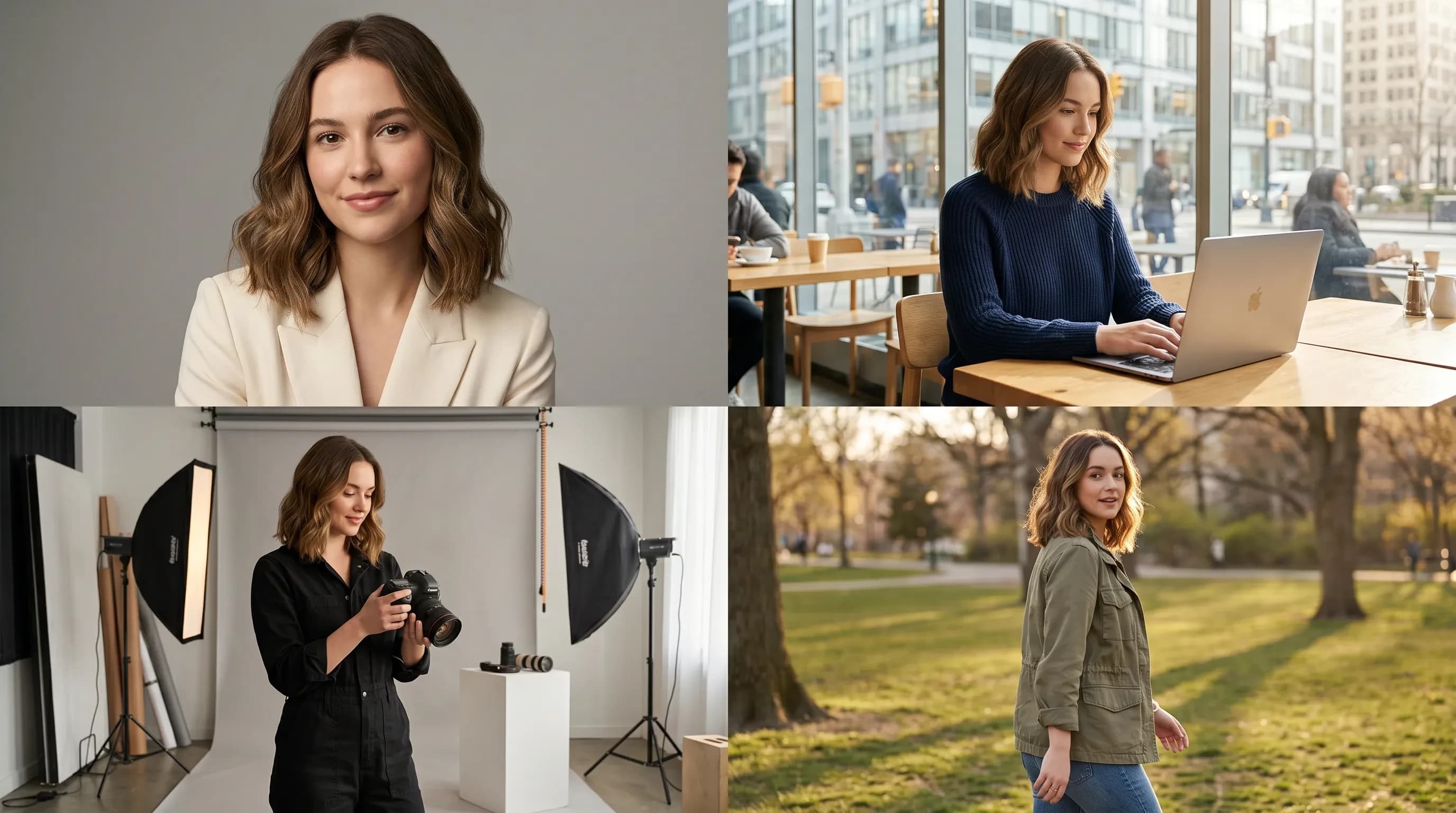 Consistent character AI example showing one AI character across multiple scenes