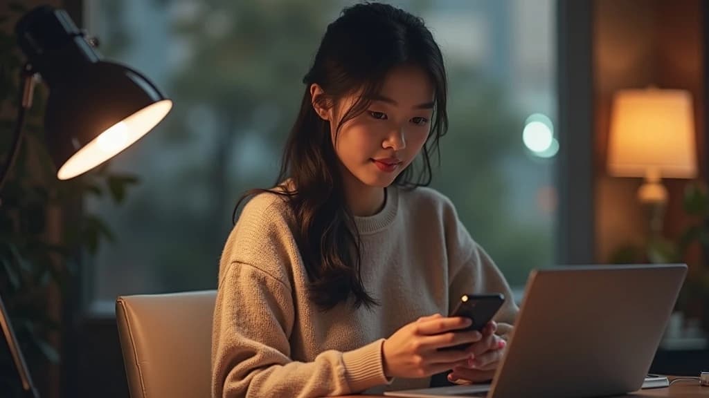 Free AI influencer generator example with an adult creator planning Instagram content