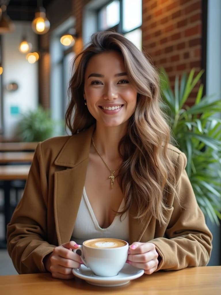 Influencer at trendy cafe