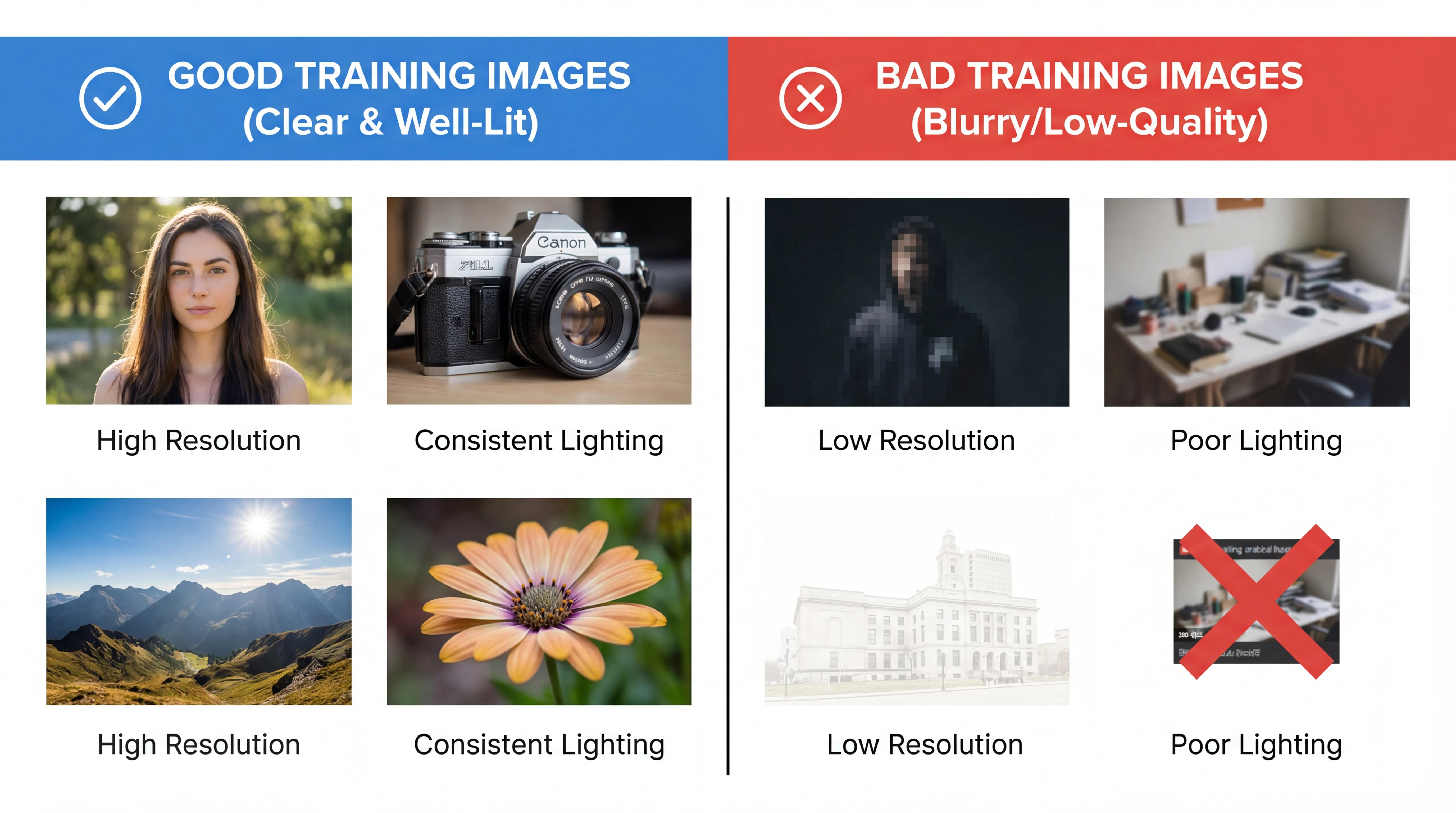 Good vs bad training images comparison
